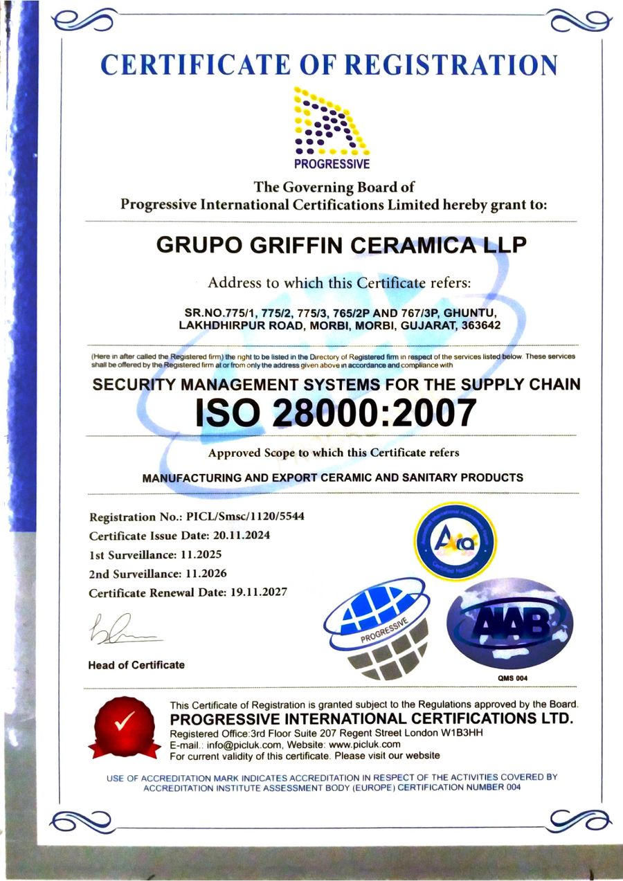ISO 28000:2007 certificate