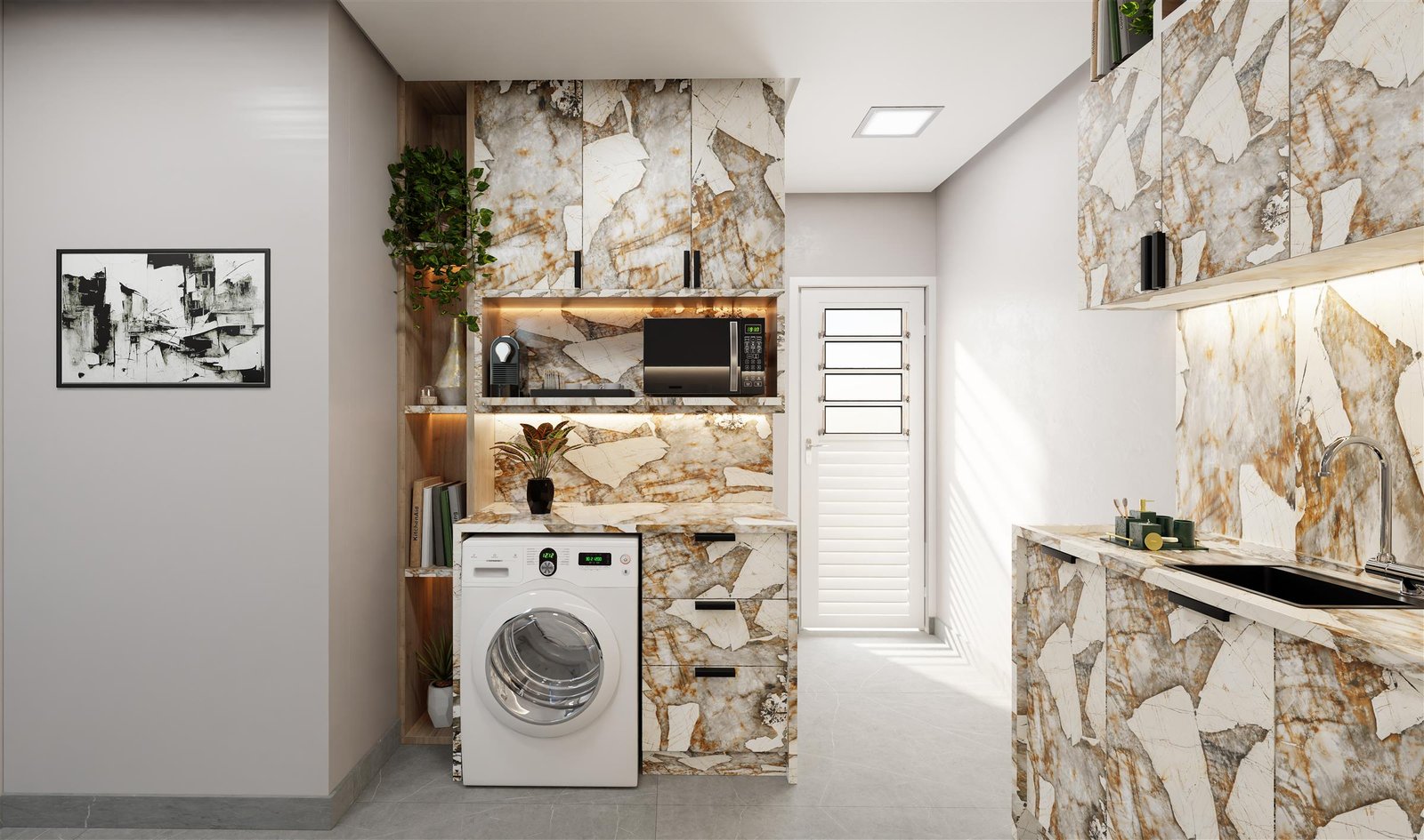 Patagonia Bianco marble-look GGCL tiles in a modern kitchen